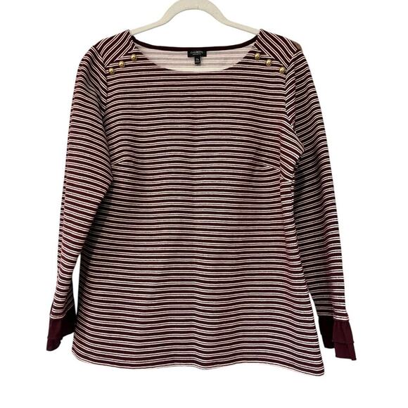 Talbots Burgundy Metallic Striped Long Sleeve Tunic Top 1X Petite Round Neck - Picture 1 of 10